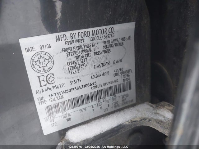 12529976 :رقم المزاد ، 1FTWW33P36ED06513 vin ، 2006 Ford F350 Super Duty مزاد بيع