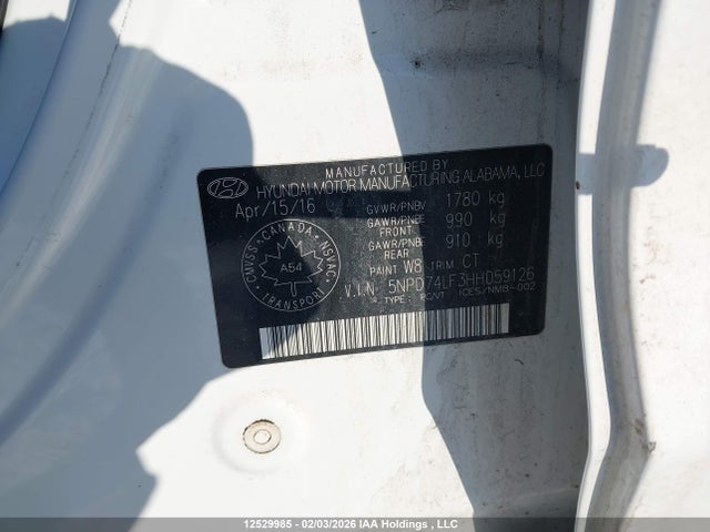 5NPD74LF3HH059126 Hyundai Elantra Le