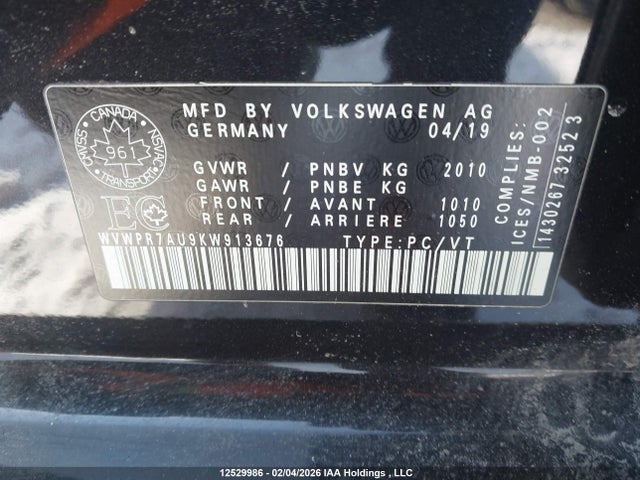 WVWPR7AU9KW913676 Volkswagen E-golf Sel Premium