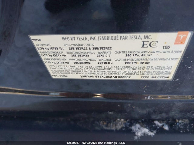 Tesla Model X 100d/75d/p100d 2018 5YJXCBE27JF088267 Image 9