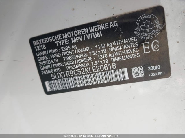 5UXTR9C52KLE20618 BMW X3 Xdrive30i