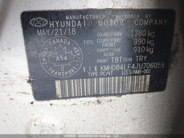 KMHD84LF4JU706055 Hyundai Elantra Sel/value/limited