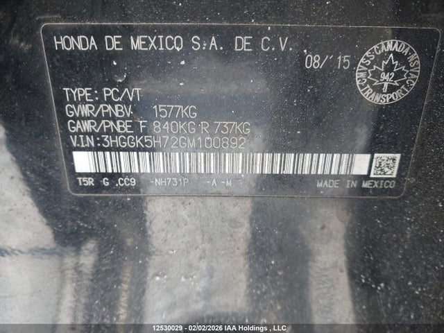 3HGGK5H72GM100892 Honda FIT EX