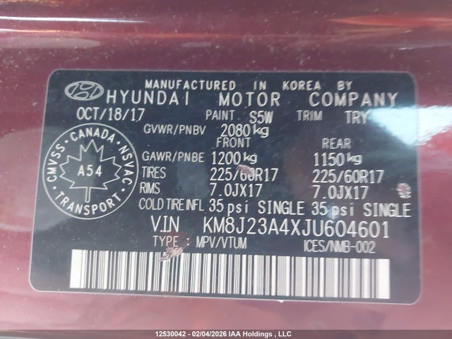 KM8J23A4XJU604601 Hyundai Tucson Base 2.0l