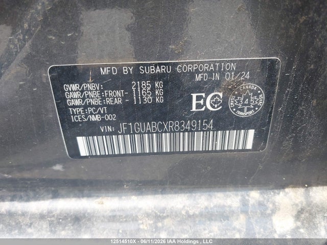 Aukcja sprzedaży 2024 Subaru Impreza Convenience 5-door, vin: JF1GUABCXR8349154, numer aukcji: 12514510
