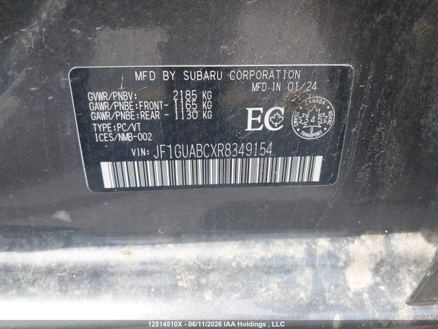 Aukcja sprzedaży 2024 Subaru Impreza Convenience 5-door, vin: JF1GUABCXR8349154, numer aukcji: 12514510