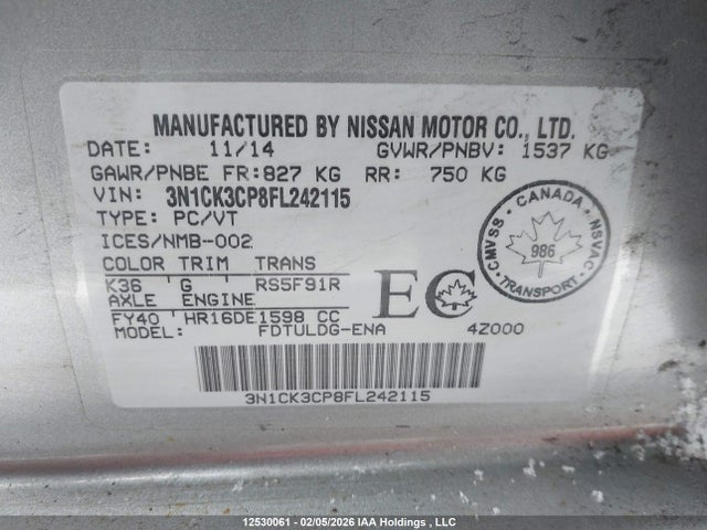 3N1CK3CP8FL242115 Nissan Micra