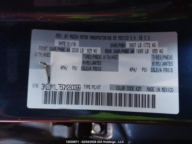 3MZBM1L76GM280099 Mazda 3 TOURING