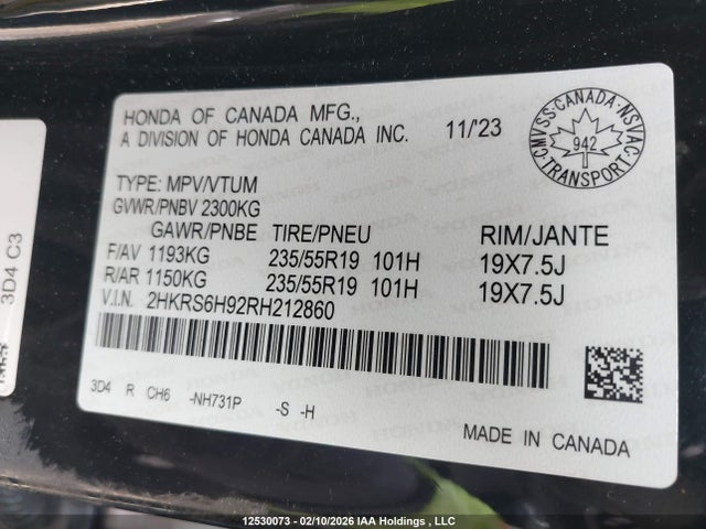 2HKRS6H92RH212860 Honda Cr-v Touring Hybrid