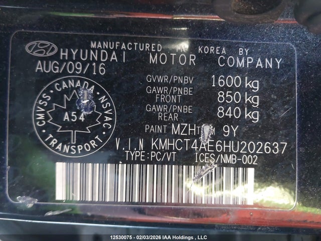 KMHCT4AE6HU202637 Hyundai Accent Le