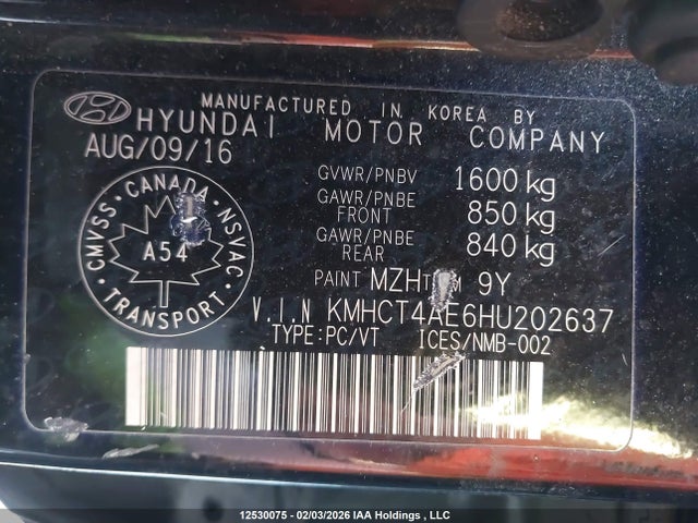 KMHCT4AE6HU202637 Hyundai Accent Le