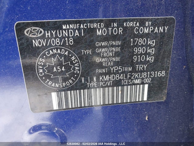 KMHD84LF2KU813168 Hyundai Elantra Preferred