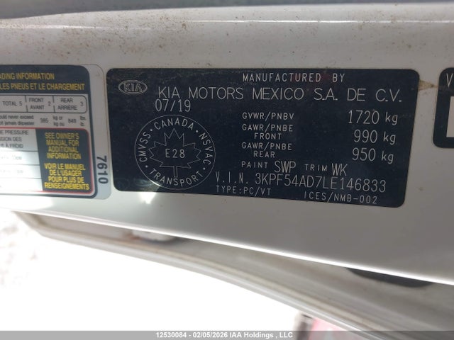 3KPF54AD7LE146833 KIA FORTE EX