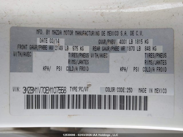 3MZBM1V70EM107558 Mazda Mazda3 Gs-sky