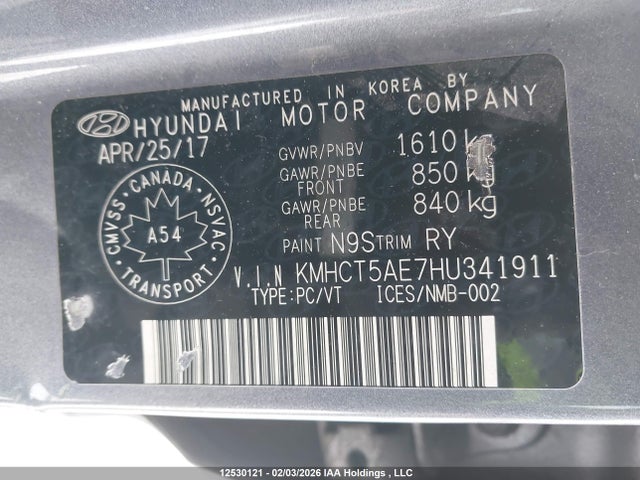 KMHCT5AE7HU341911 Hyundai ACCENT SE