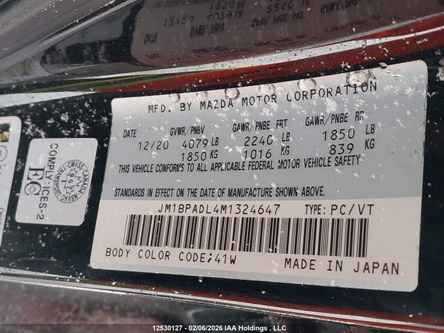 12530127 :رقم المزاد ، JM1BPADL4M1324647 vin ، 2021 Mazda Mazda3 Gt مزاد بيع
