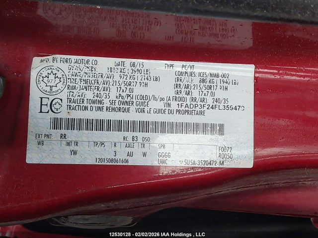 12530128 :رقم المزاد ، 1FADP3F24FL359470 vin ، 2015 Ford Focus Se مزاد بيع