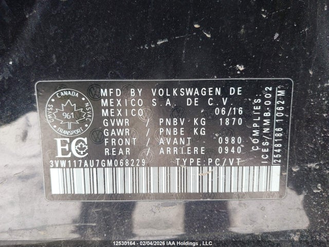 3VW117AU7GM068229 Volkswagen GOLF S