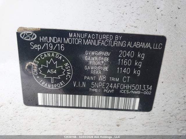 5NPE24AF0HH501334 Hyundai Sonata