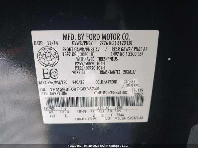 Продажа на аукционе авто 2015 Ford Explorer Limited, vin: 1FM5K8F89FGB33749, номер лота: 12530182