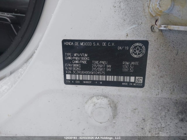 Продаж на аукціоні авто 2019 Honda Hr-v Touring, vin: 3CZRU6H95KM104575, номер лоту: 12530193