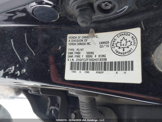Aukcja sprzedaży 2016 Honda Civic Lx, vin: 2HGFC2F59GH018598, numer aukcji: 12530210