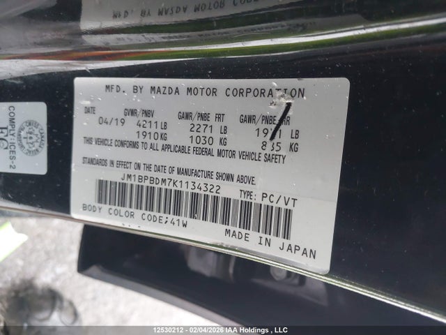 JM1BPBDM7K1134322 Mazda Mazda3 Gt