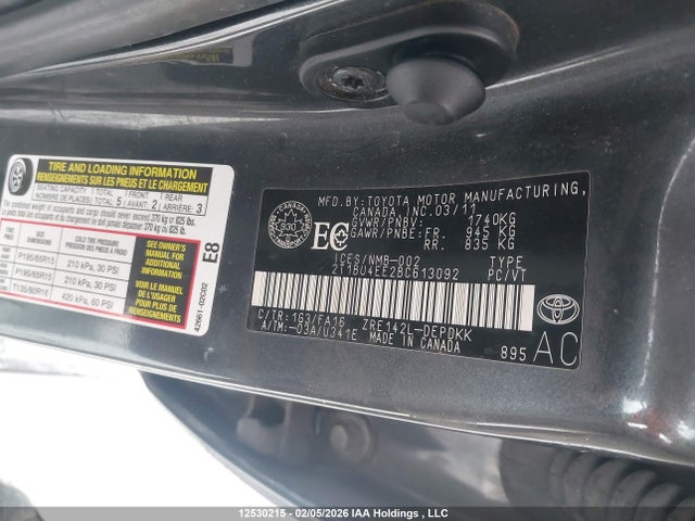 12530215 :رقم المزاد ، 2T1BU4EE2BC613092 vin ، 2011 Toyota Corolla Ce مزاد بيع