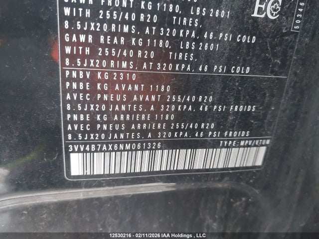 3VV4B7AX6NM061326 Volkswagen Tiguan Sel R-line