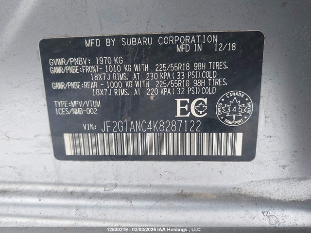 JF2GTANC4K8287122 Subaru Crosstrek Limited