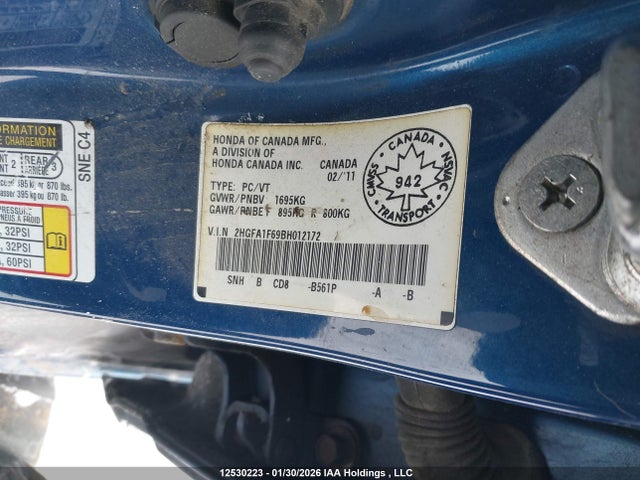 Aukcja sprzedaży 2011 Honda Civic, vin: 2HGFA1F69BH012172, numer aukcji: 12530223