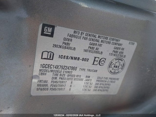 2009 Chevrolet Silverado C1500 მანქანა იყიდება აუქციონზე, vin: 1GCEC14X79Z247860, აუქციონის ნომერი: 12530234