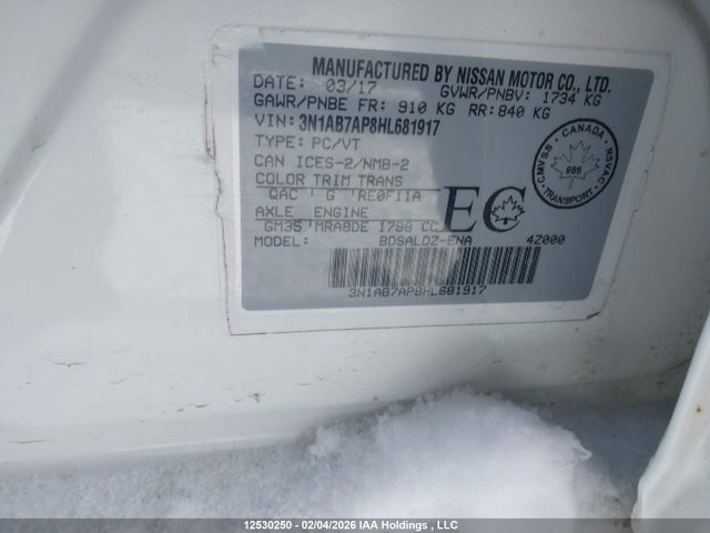 3N1AB7AP8HL681917 Nissan Sentra 1.8 S/1.8 Sl/1.8 Sv