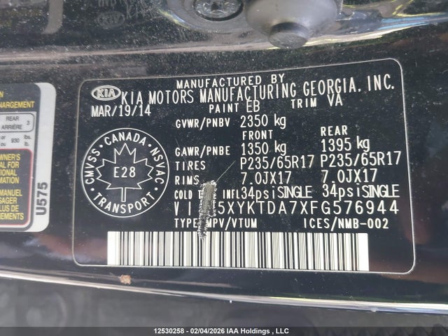 5XYKTDA7XFG576944 KIA Sorento