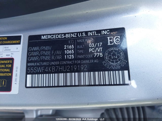 55SWF4KB7HU219192 Mercedes-Benz C 300 4matic