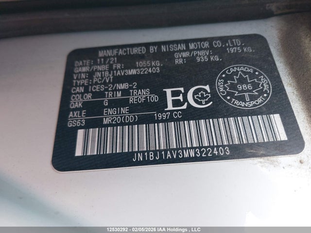 JN1BJ1AV3MW322403 Nissan Qashqai S