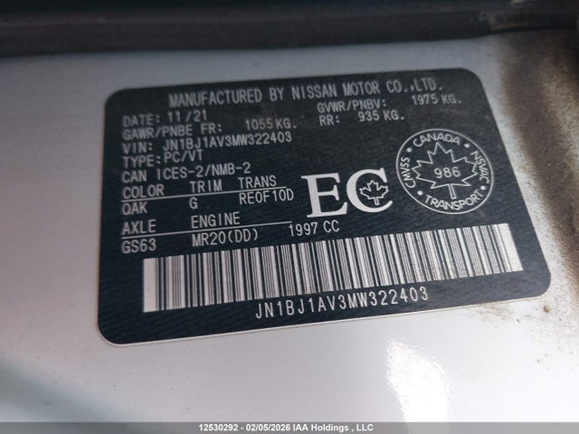 JN1BJ1AV3MW322403 Nissan Qashqai S