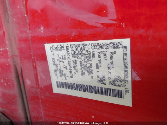12530296 :رقم المزاد ، 1N6AA07B45N544078 vin ، 2005 Nissan Titan Le مزاد بيع