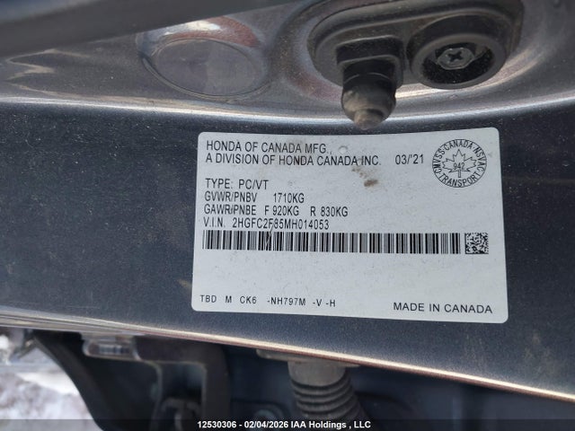 Aukcja sprzedaży 2021 Honda Civic Sport, vin: 2HGFC2F85MH014053, numer aukcji: 12530306