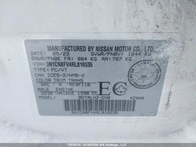 3N1CN8FV4RL816535 Nissan VERSA SR