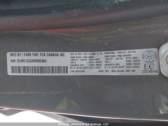 2C4RC1GG4SR602464 Chrysler Pacifica Limited
