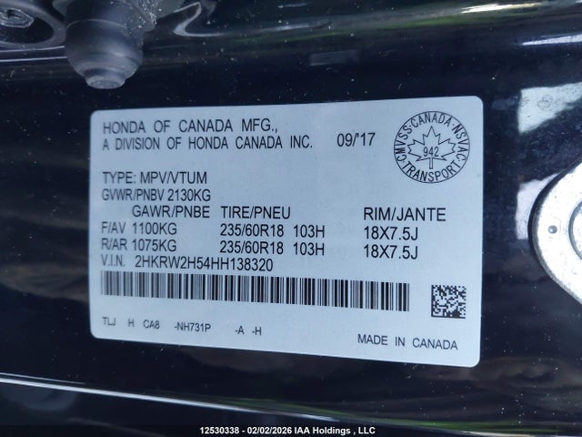 2HKRW2H54HH138320 Honda CR-V EX