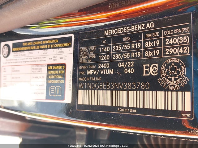 Продаж на аукціоні авто 2022 Mercedes-benz Glc 300 4matic, vin: W1N0G8EB3NV383780, номер лоту: 12530346
