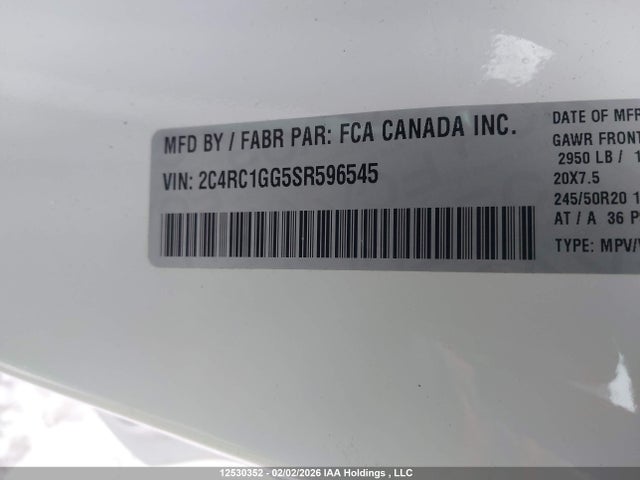 2C4RC1GG5SR596545 Chrysler Pacifica Limited