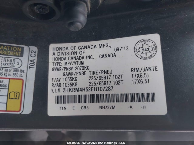 2HKRM4H52EH107287 Honda CR-V EX