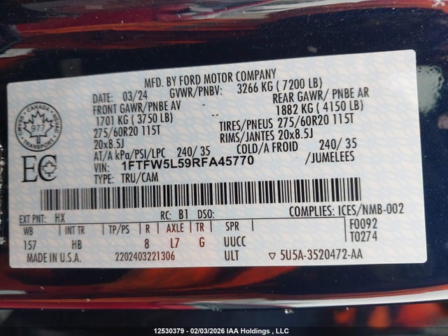 1FTFW5L59RFA45770 Ford F150 Lariat