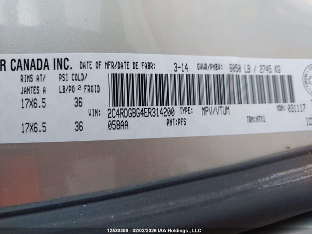 Aukcja sprzedaży 2014 Dodge Grand Caravan Se, vin: 2C4RDGBG4ER314200, numer aukcji: 12530388