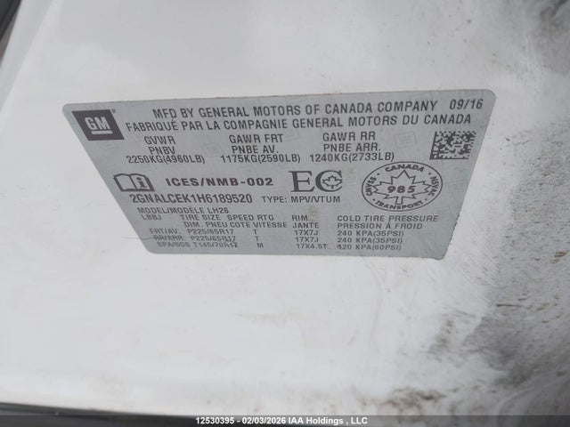 2GNALCEK1H6189520 Chevrolet EQUINOX LT