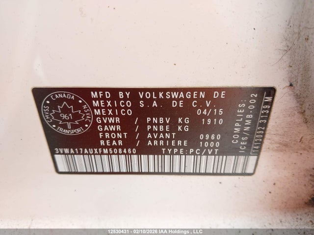 3VWA17AUXFM508460 Volkswagen Golf Sportwagen S