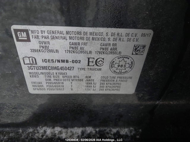 3GTU2MEC8HG450427 GMC Sierra 1500 Sle
